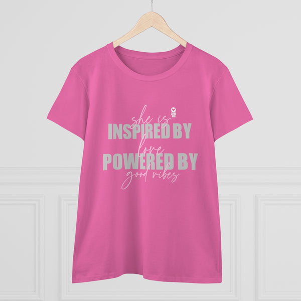 She is Inspired by LOVE .: Women's Midweight 100% Cotton Tee (Semi-fitted)