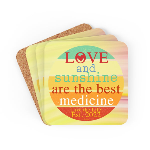 Love and Sunshine are the Best Medicine ♡ Inspirational Cork Back Coaster (4-piece set)
