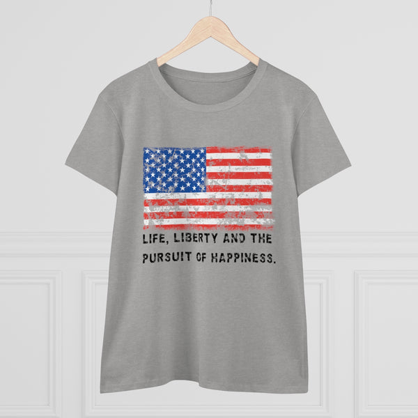 USA "Life, Liberty and the pursuit of Happiness" .: Women's Midweight 100% Cotton Tee (Semi-fitted)