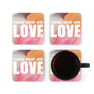 Treating myself with LOVE ♡ Inspirational Cork Back Coaster (4-piece set)