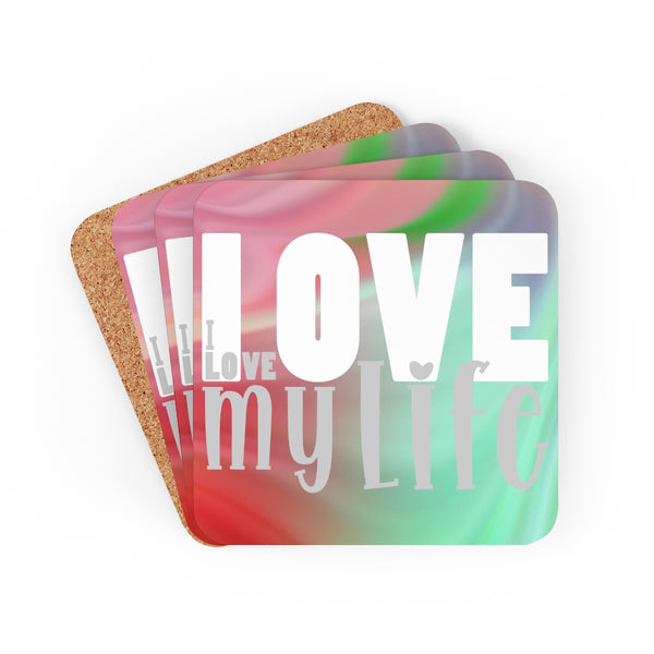 I Love my Life ♡ Inspirational Cork Back Coaster (4-piece set)