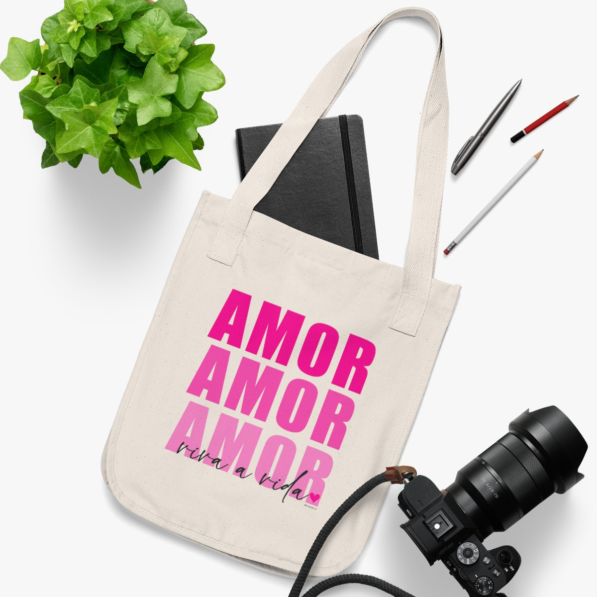 AMOR Organic Canvas Tote Bag (Live the Life Today)