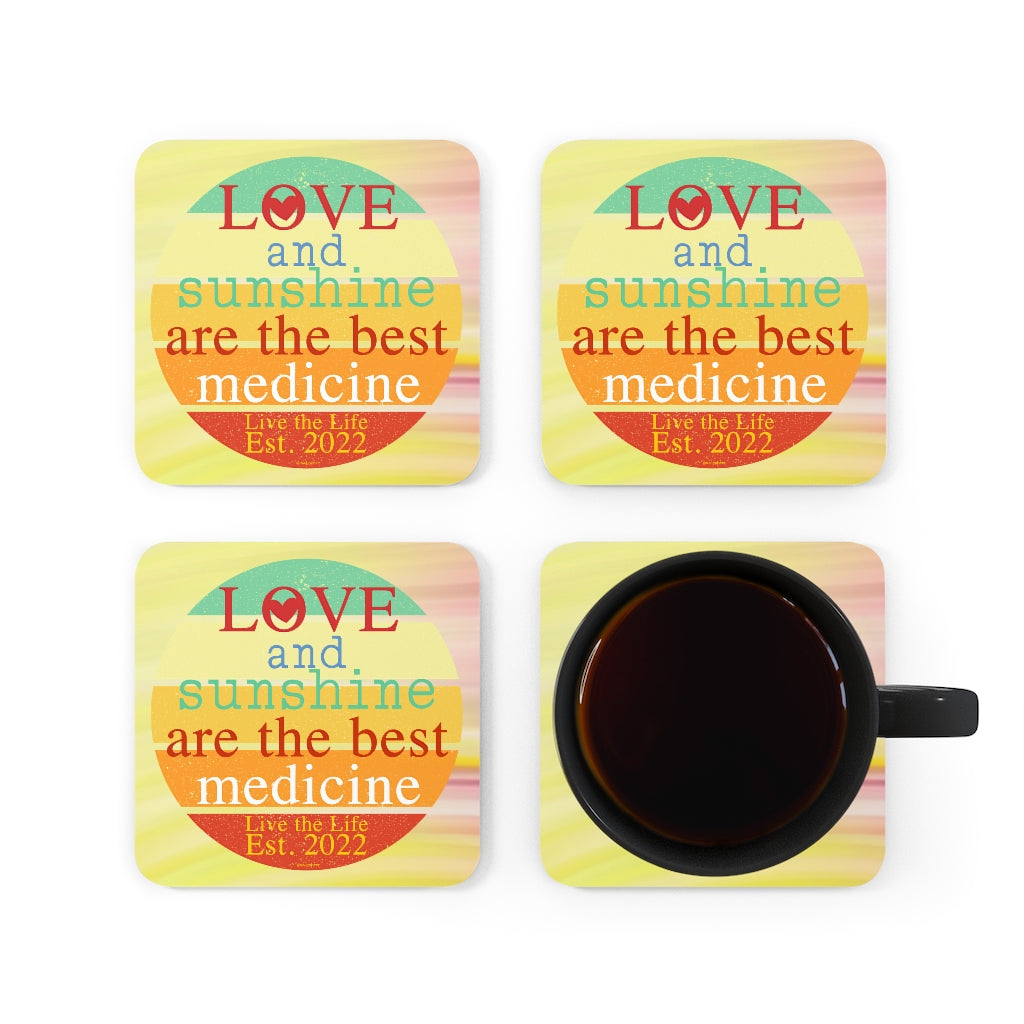 Love and Sunshine are the Best Medicine ♡ Inspirational Cork Back Coaster (4-piece set)