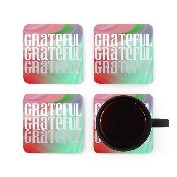 Grateful ♡ Inspirational Cork Back Coaster (4-piece set)