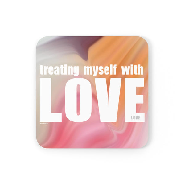 Treating myself with LOVE ♡ Inspirational Cork Back Coaster (4-piece set)