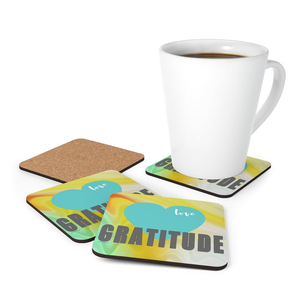 Gratitude ♡ Inspirational Cork Back Coaster (4-piece set)