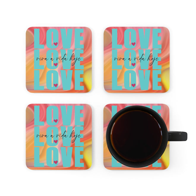 ♡ Inspirational Cork Back Coasters (4-piece set) Colorful Marble Artwork