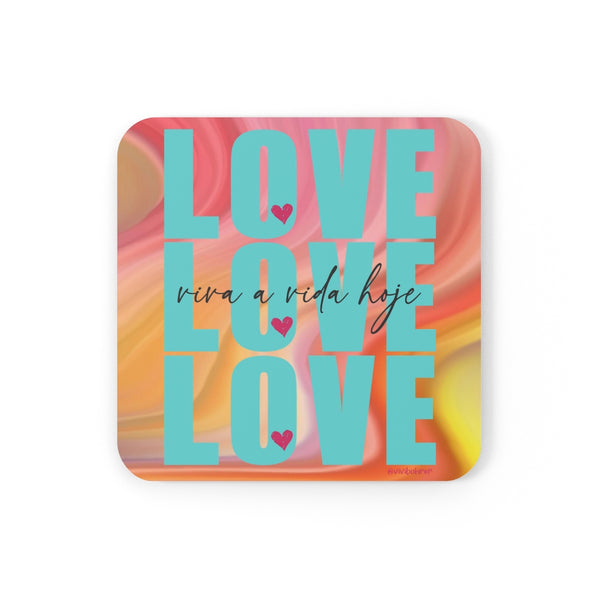 LOVE :: Viva a Vida Hoje ♡ Inspirational Cork Back Coaster (4-piece set)