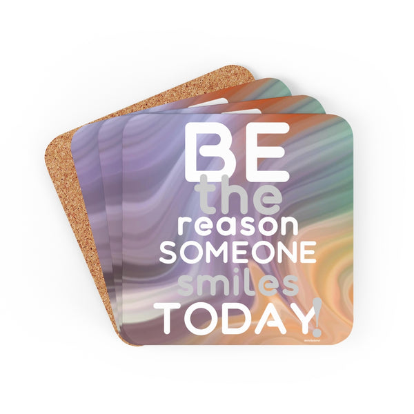 Be the reason someone smiles today ♡ Inspirational Cork Back Coaster (4-piece set)