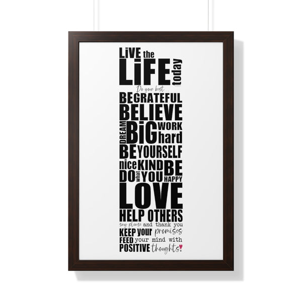 Live the Life TODAY ♡ Inspirational Framed Poster Decoration (20″ × 30″)