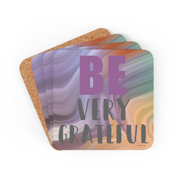 Be very Grateful ♡ Inspirational Cork Back Coaster (4-piece set)